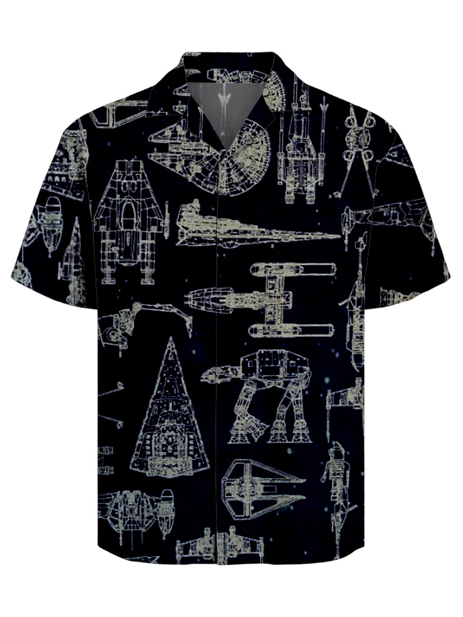 Men's Retro Casual Fashion Cartoon Cuban Collar Short Sleeve Shirt