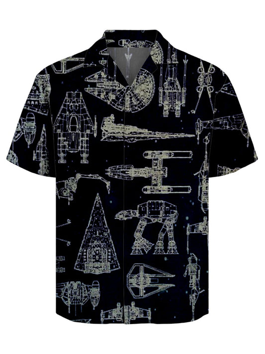 Men's Retro Casual Fashion Cartoon Cuban Collar Short Sleeve Shirt